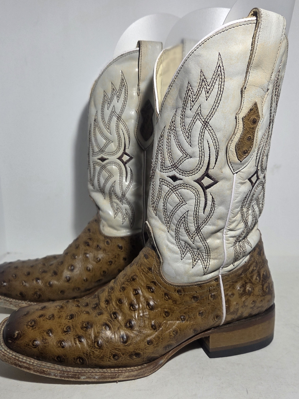 Alfa Western Boots Men’s Size 28 / US 10 Full Quill Ostrich Leather Broad Square